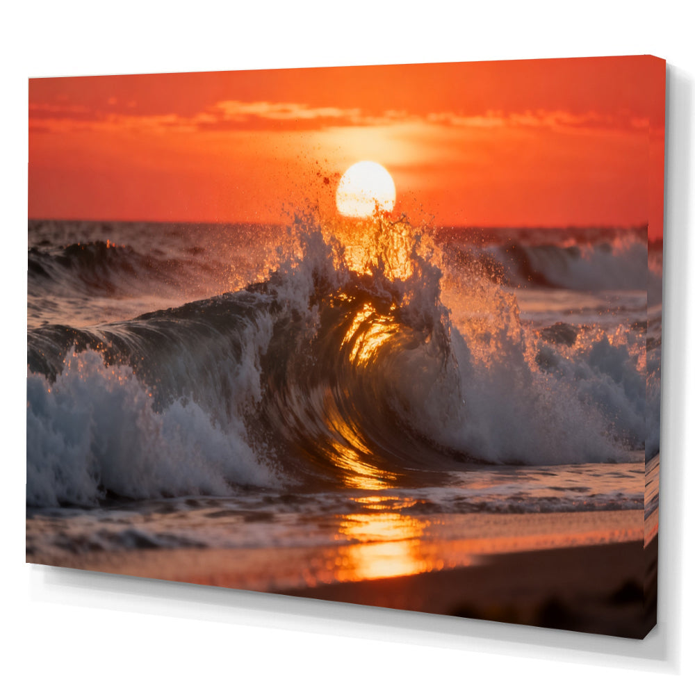 Sunset Wave Crest canvas wall art, angled canvas mockup on a white background.