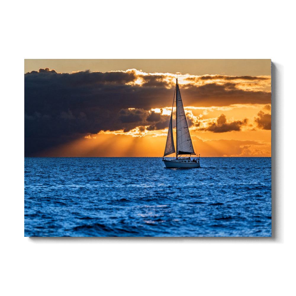Sailing into Golden Light canvas wall art, front view on a white background.