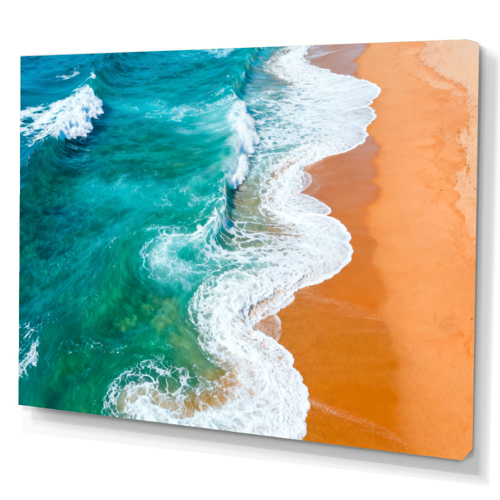 Turquoise Surf Patterns canvas wall art, angled canvas mockup on a white background.