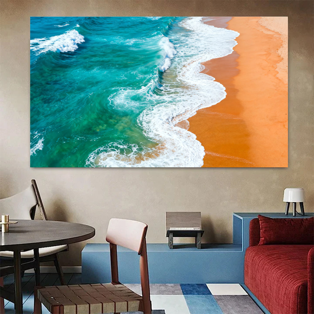 Turquoise Surf Patterns canvas wall art, colorful room mockup.