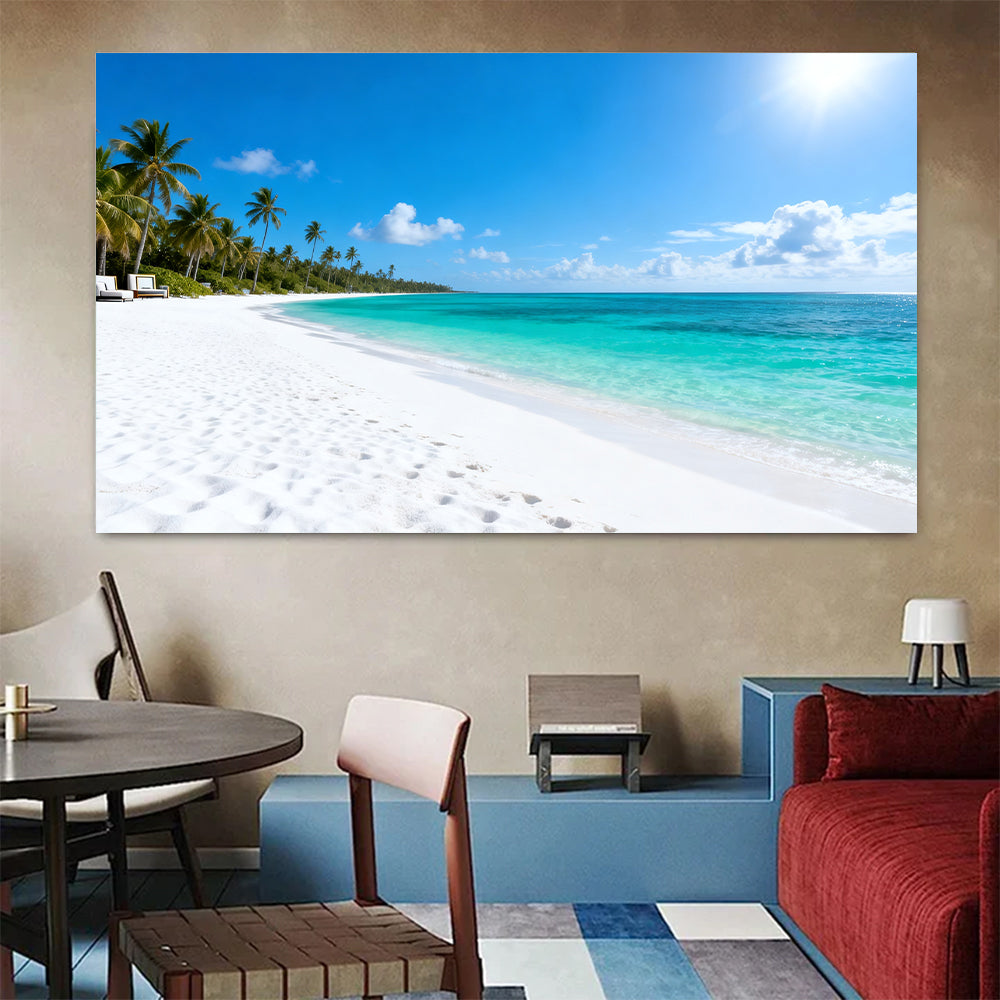 Endless Tropical Strand canvas wall art, colorful room mockup.