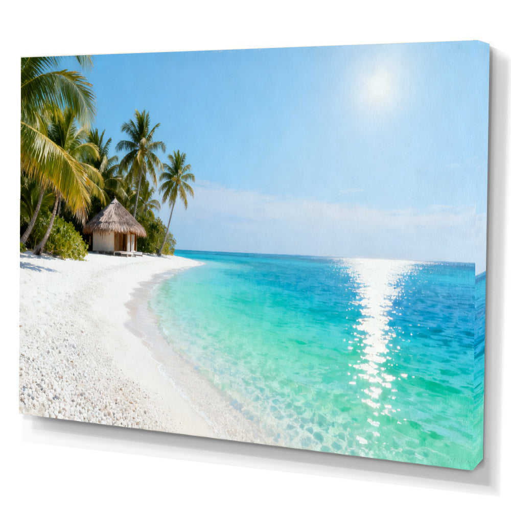 Quiet Lagoon Retreat canvas wall art, angled canvas mockup on a white background.