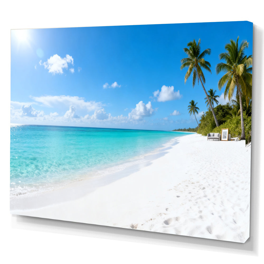 Cloud Dotted Palm Coast canvas wall art, angled canvas mockup on a white background.