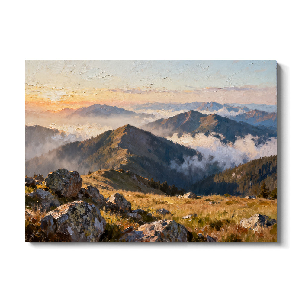 Morning Ridge Mist canvas wall art, front view on a white background.