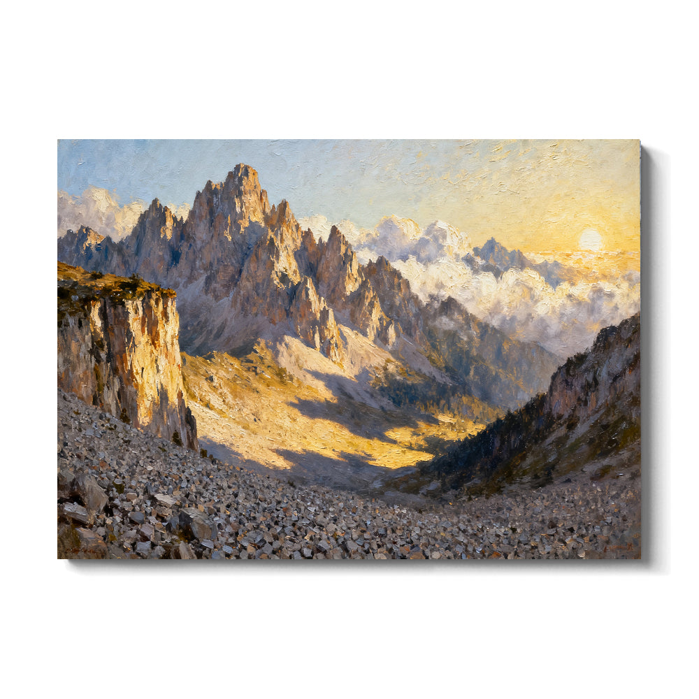 Sunlit Granite Spires canvas wall art, front view on a white background.
