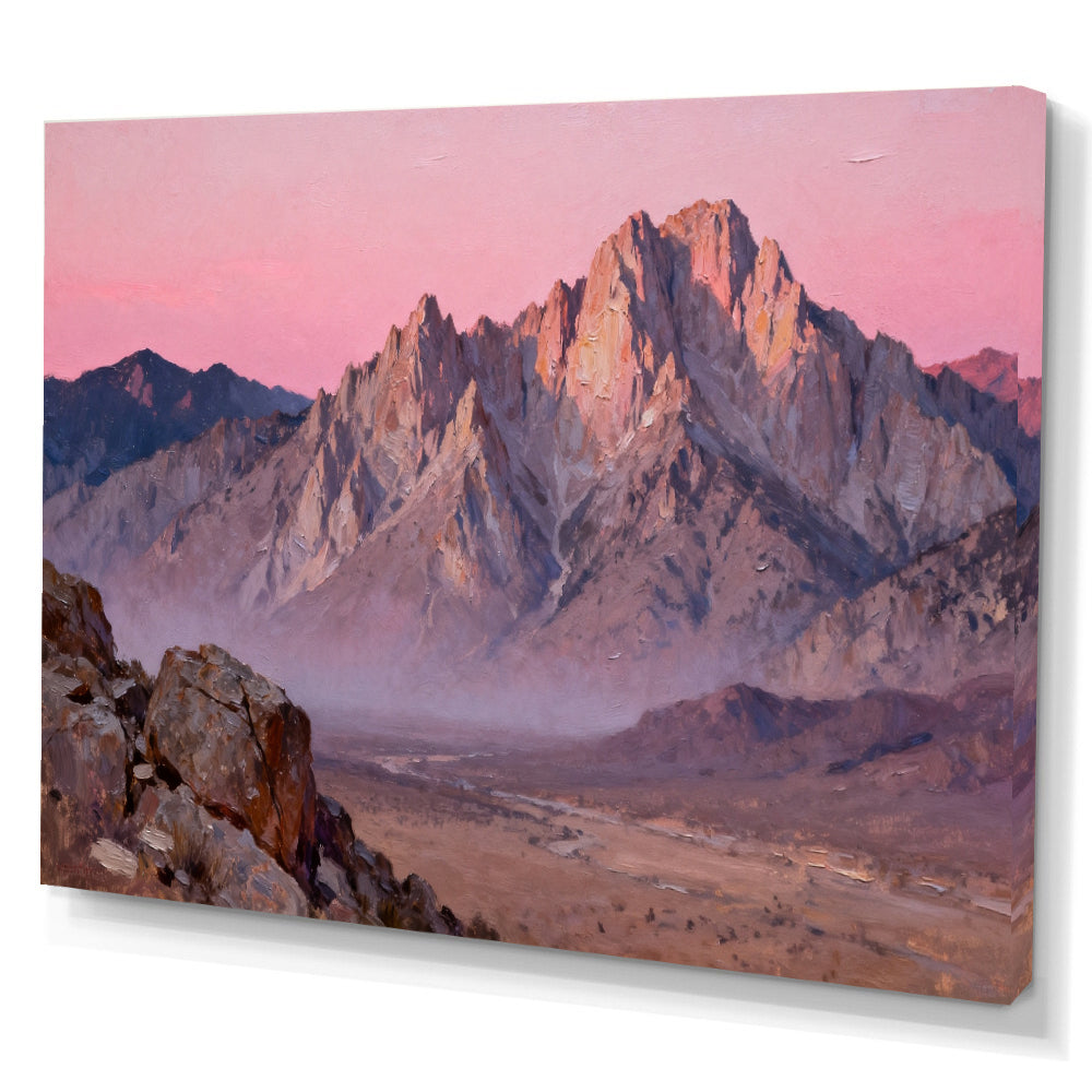 Rose Desert Peaks canvas wall art, angled canvas mockup on a white background.