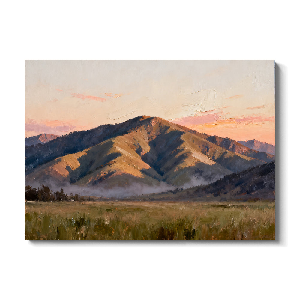 Quiet Mountain Plain canvas wall art, front view on a white background.