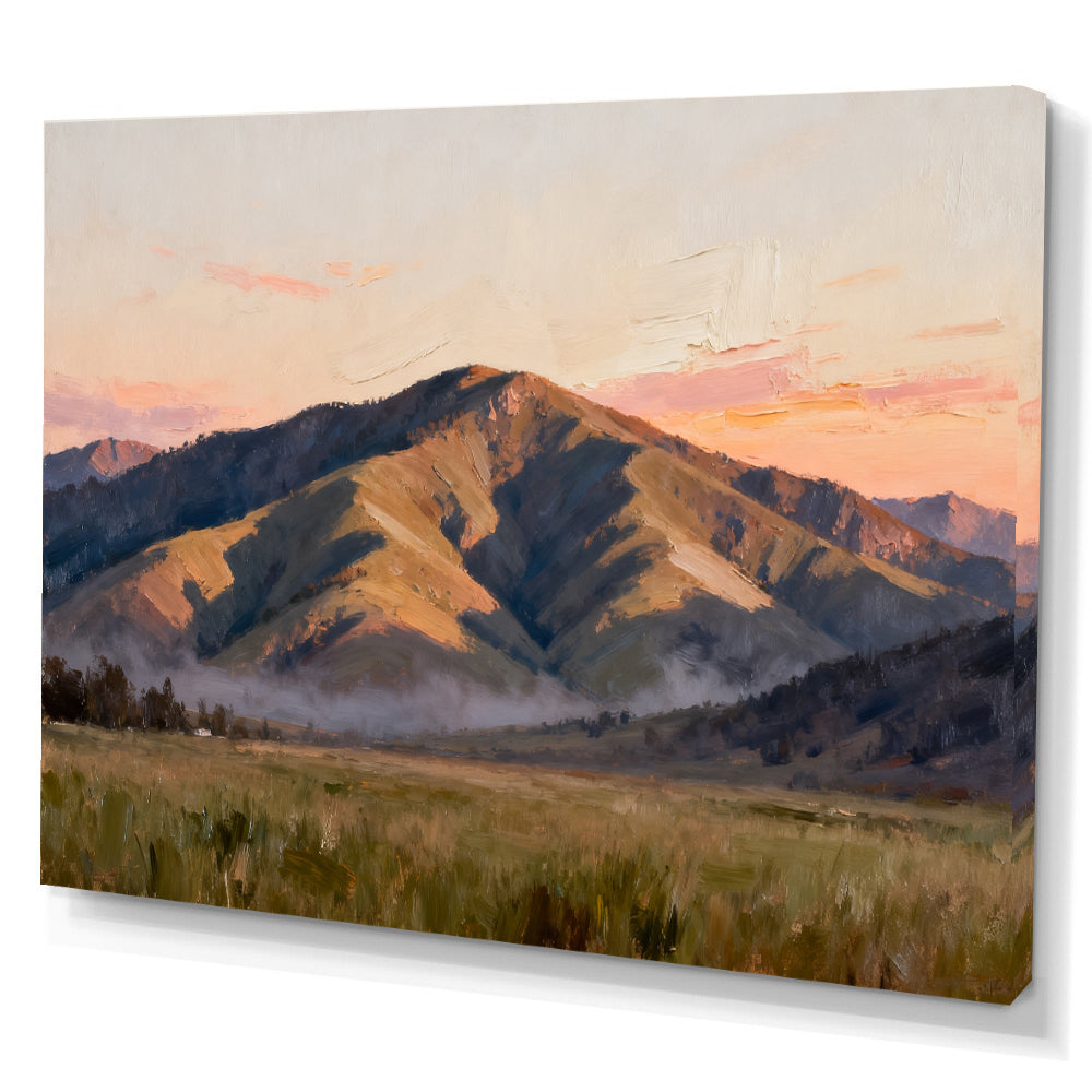Quiet Mountain Plain canvas wall art, angled canvas mockup on a white background.