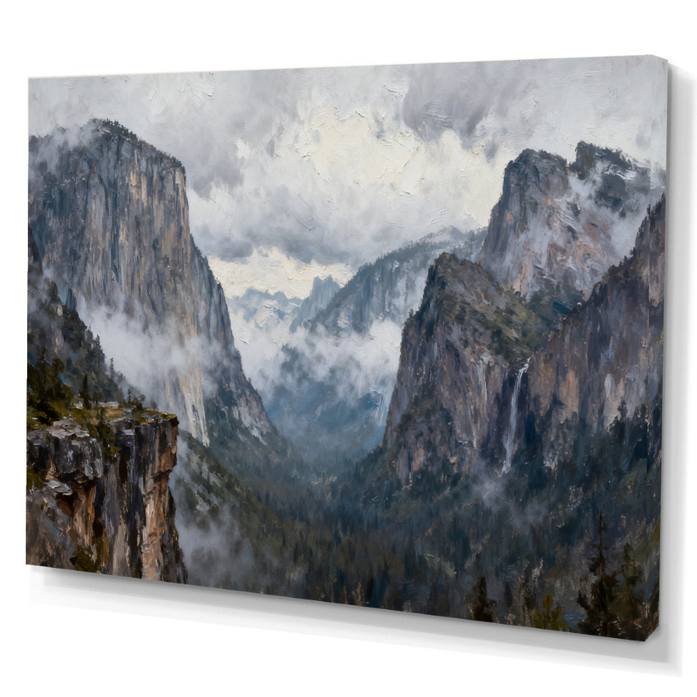Clouded Granite Valley canvas wall art, angled canvas mockup on a white background.
