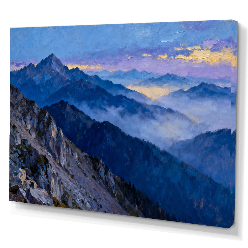Twilight Blue Ranges canvas wall art, angled canvas mockup on a white background.