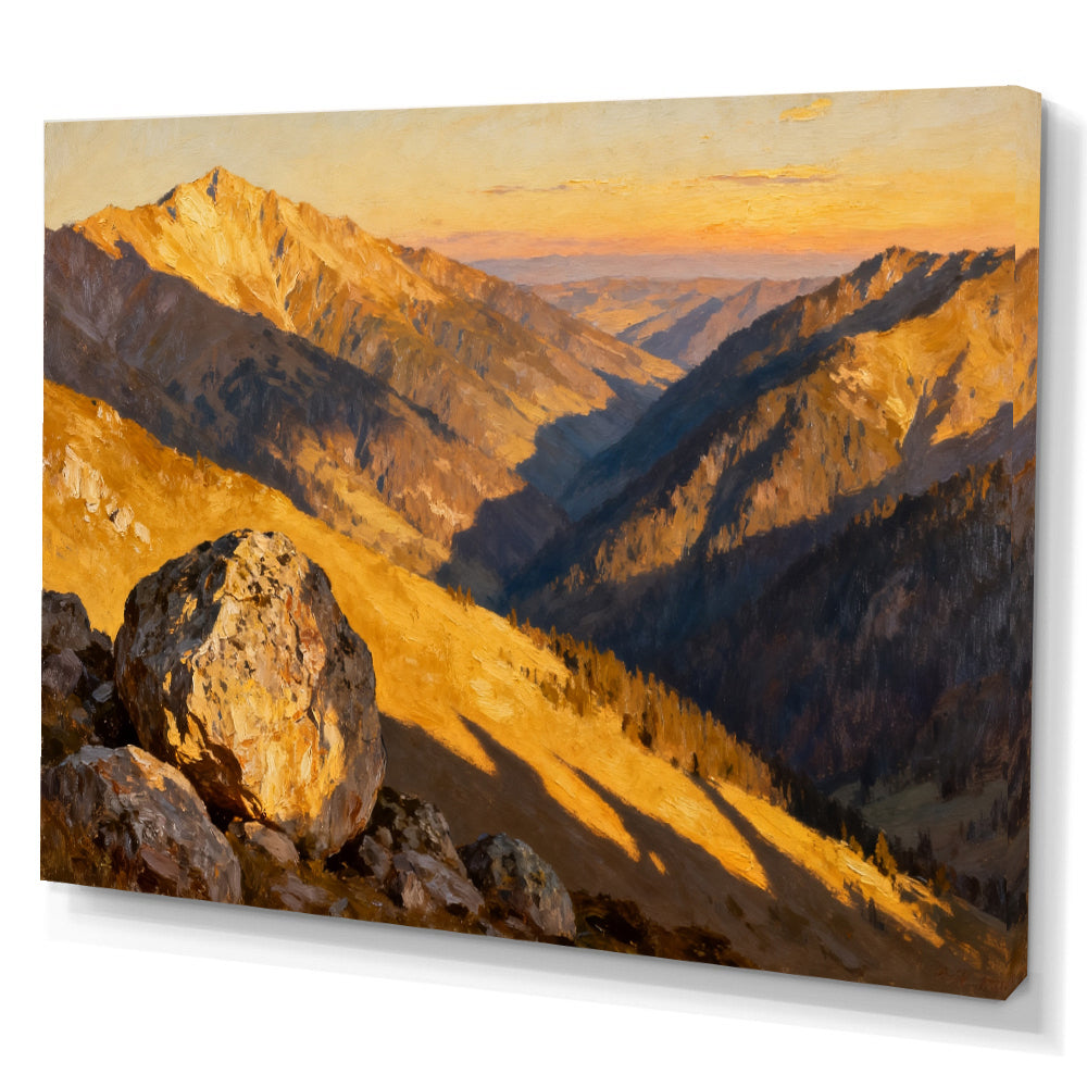 Golden Canyon Ridges canvas wall art, angled canvas mockup on a white background.