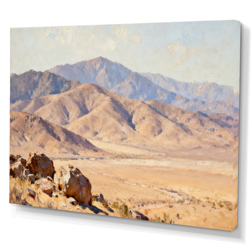 Desert Mountain Basin canvas wall art, angled canvas mockup on a white background.
