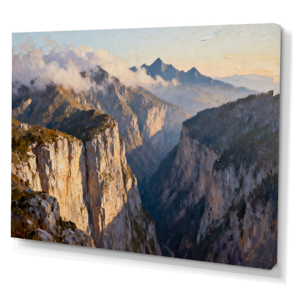 Sunlit Granite Canyon canvas wall art, angled canvas mockup on a white background.