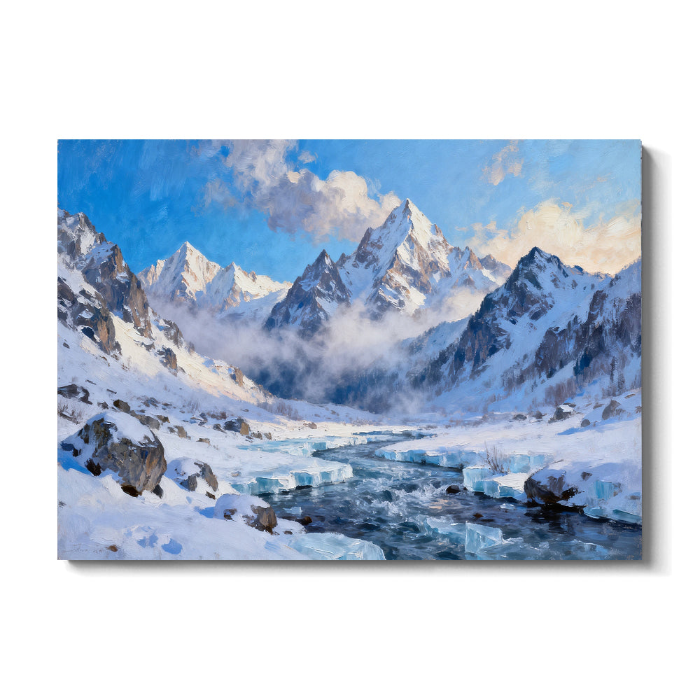 Glacial Stream Peaks canvas wall art, front view on a white background.