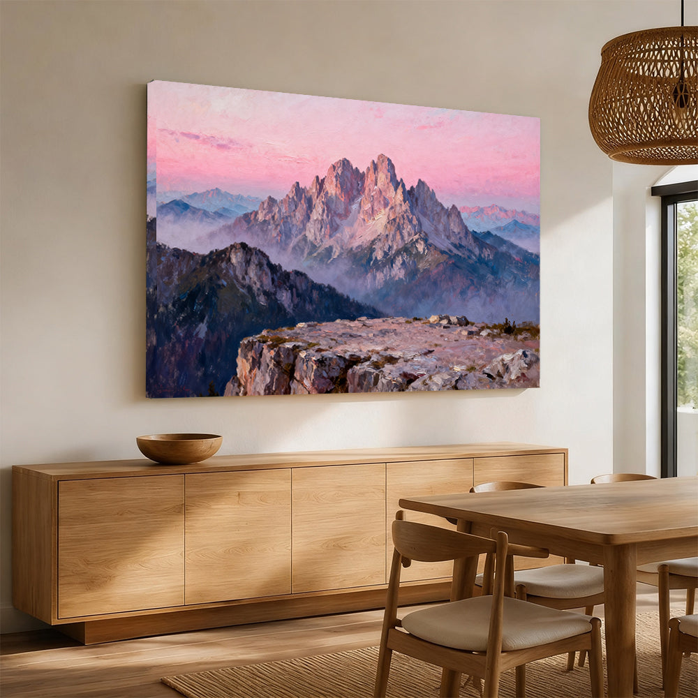 Rose Granite Crown canvas wall art, angled mockup above a sideboard.