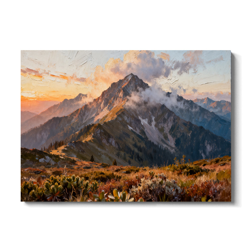 Cloud Wrapped Summit canvas wall art, front view on a white background.