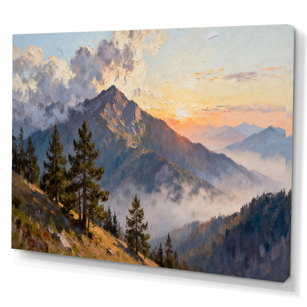Pine Ridge Sunrise canvas wall art, angled canvas mockup on a white background.