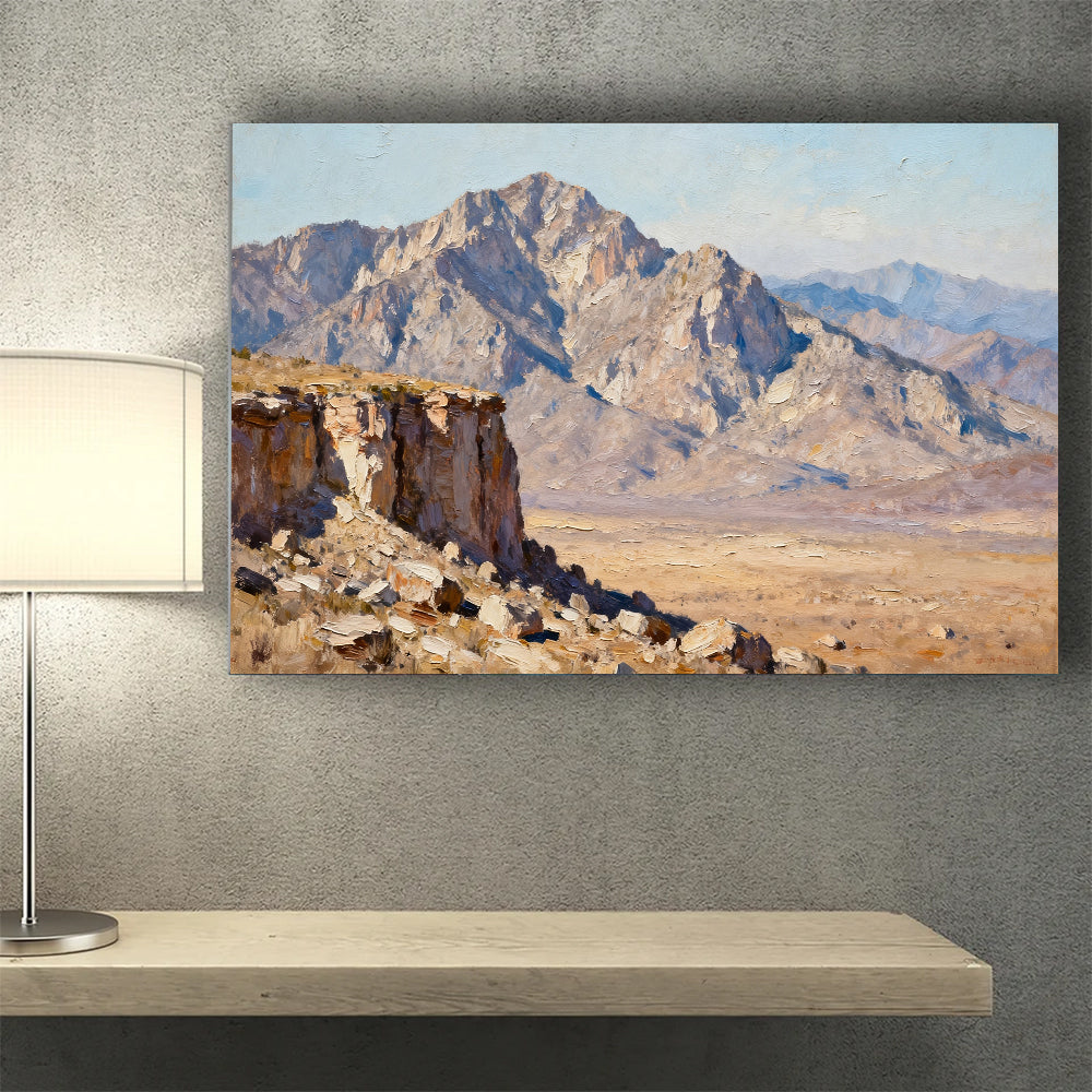 Stone Desert Escarpment canvas wall art, wall mockup above a console.