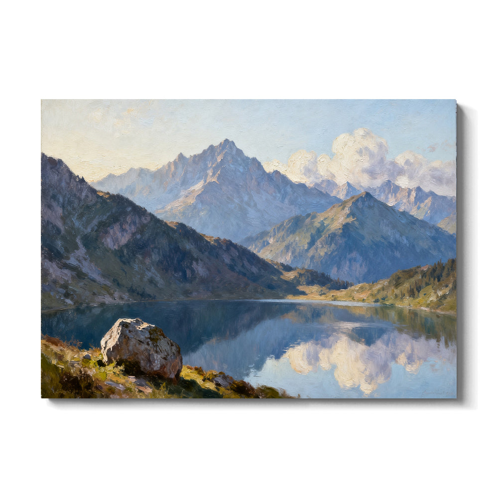 Blue Mountain Reflection canvas wall art, front view on a white background.