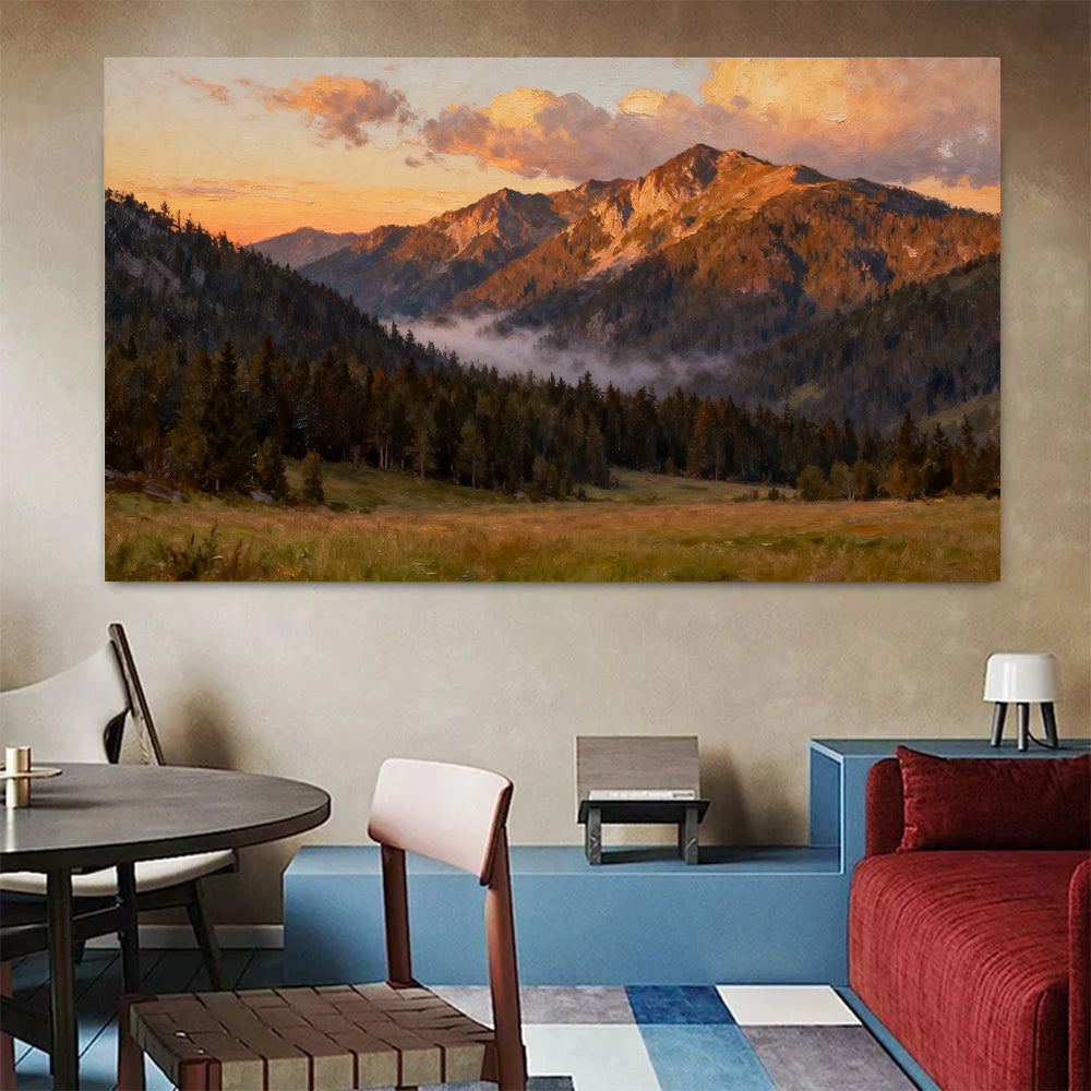 Amber Summit Clearing canvas wall art, colorful room mockup.