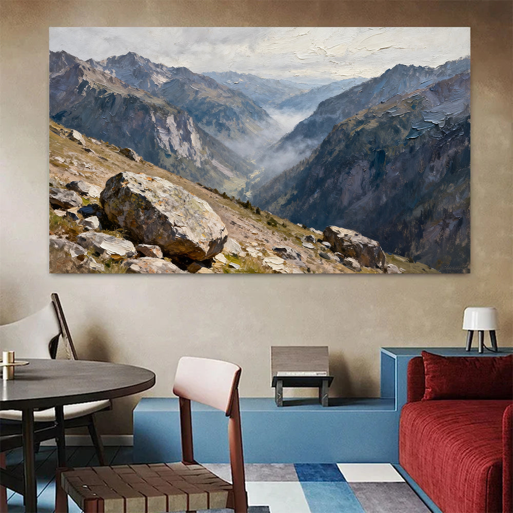 High Valley Stone Vista canvas wall art, colorful room mockup.