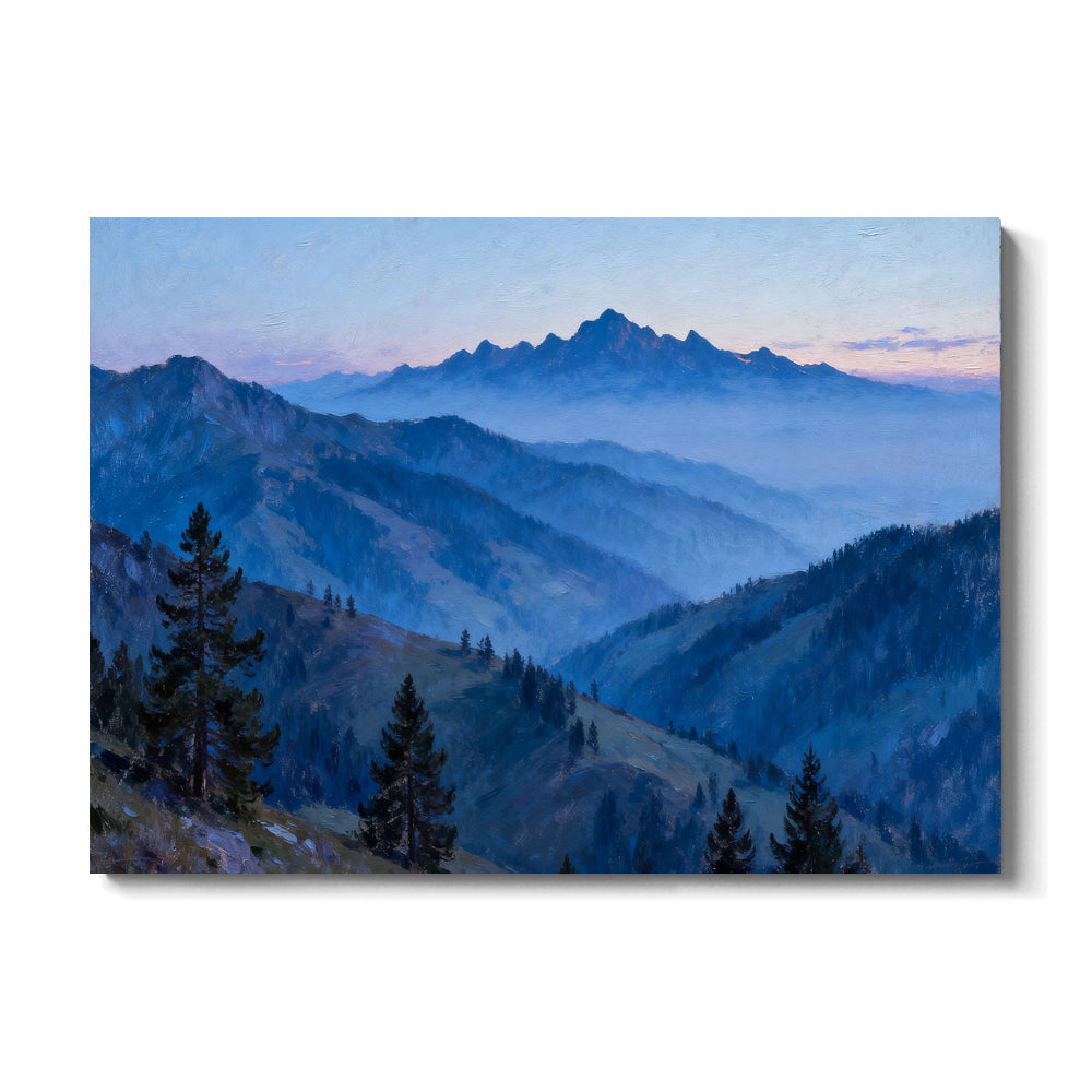 Blue Hour Pine Ridges canvas wall art, front view on a white background.