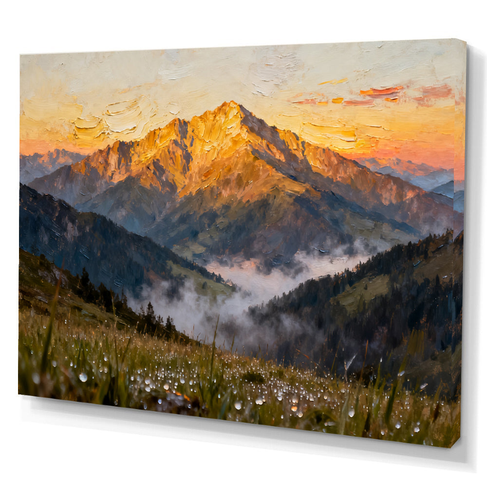 Sunlit Summit Meadow canvas wall art, angled canvas mockup on a white background.