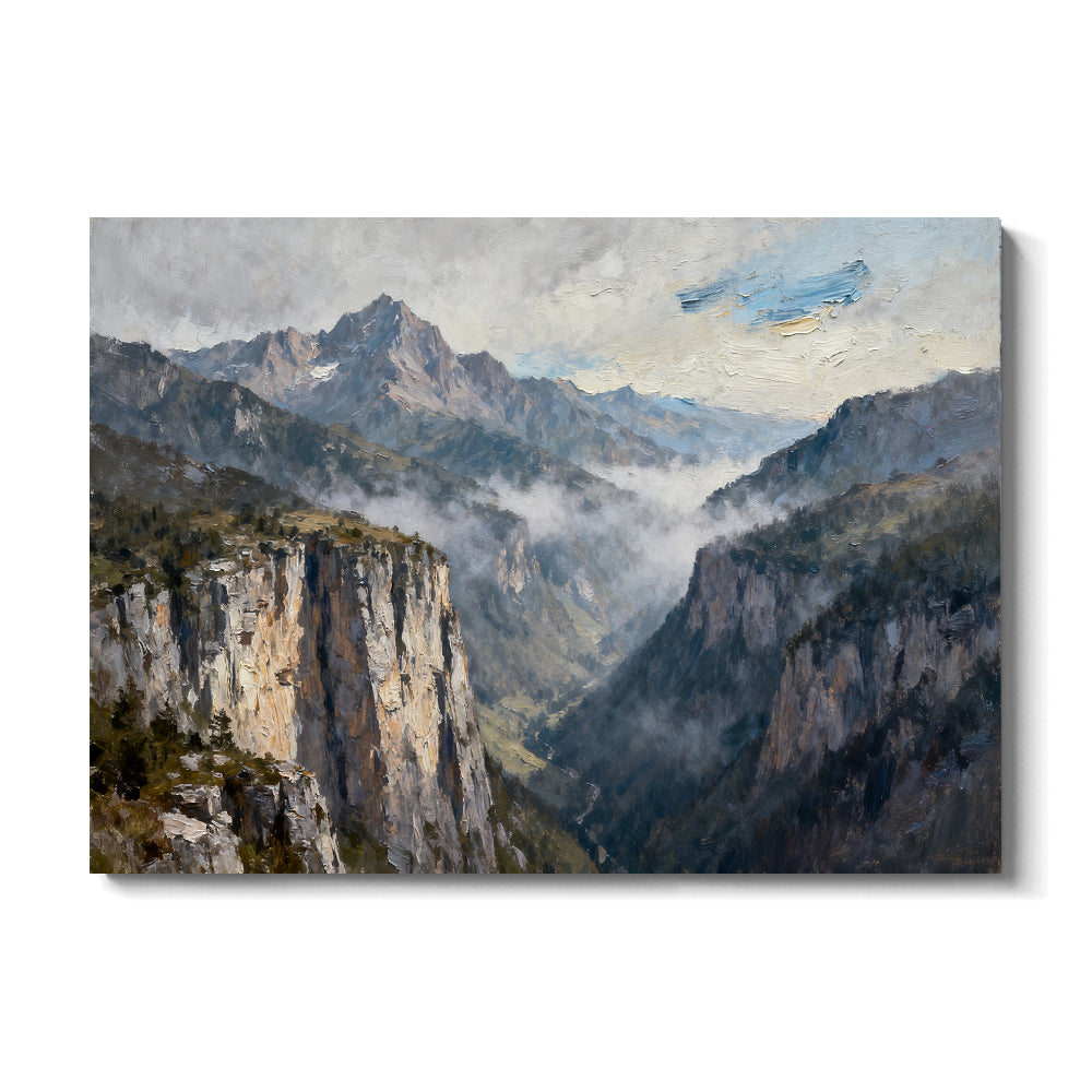 Silver Mist Granite Cliffs canvas wall art, front view on a white background.