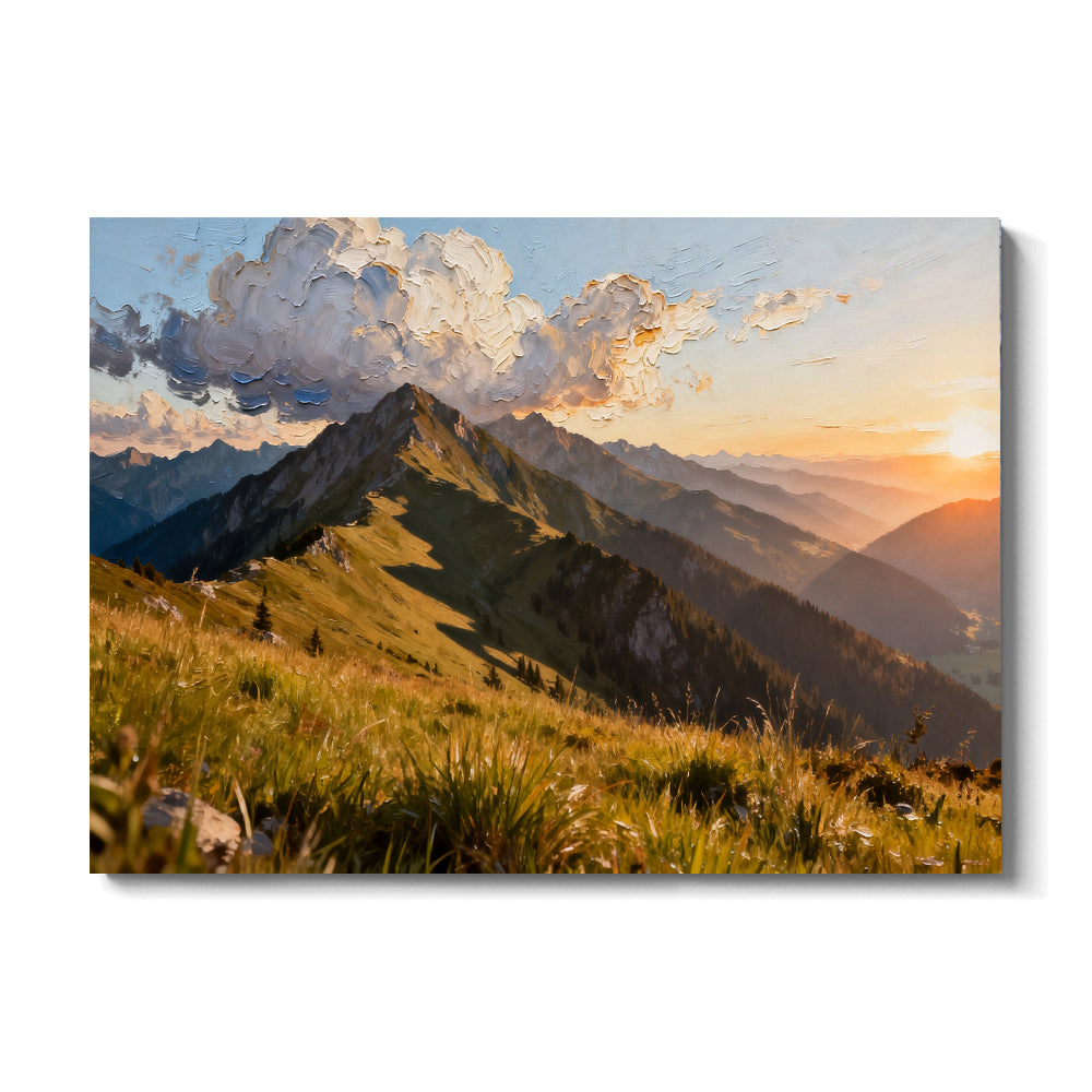 Golden Grass Mountain canvas wall art, front view on a white background.