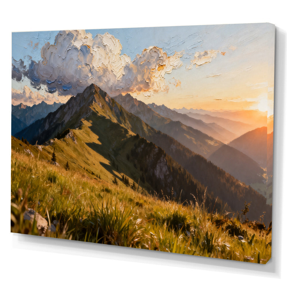 Golden Grass Mountain canvas wall art, angled canvas mockup on a white background.