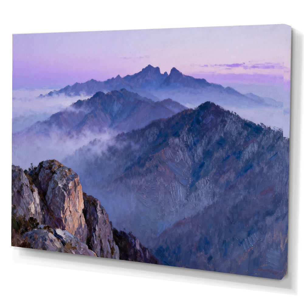 Purple Mountain Haze canvas wall art, angled canvas mockup on a white background.