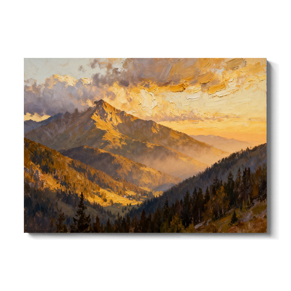 Golden Cloud Summit canvas wall art, front view on a white background.