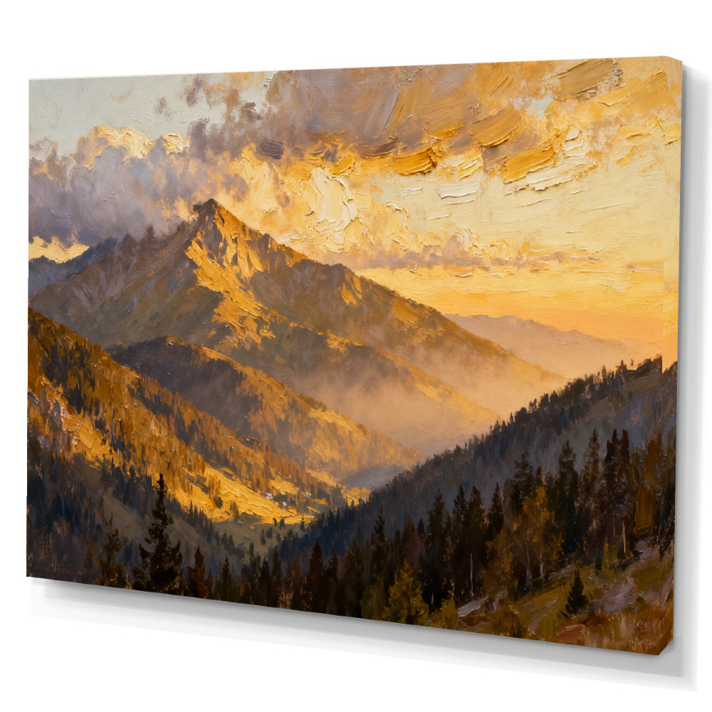 Golden Cloud Summit canvas wall art, angled canvas mockup on a white background.
