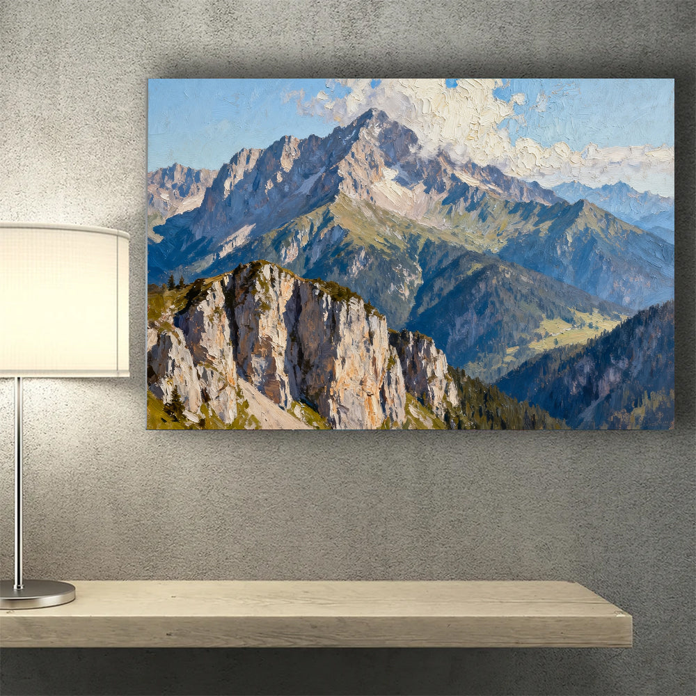 Granite Crown Panorama canvas wall art, wall mockup above a console.