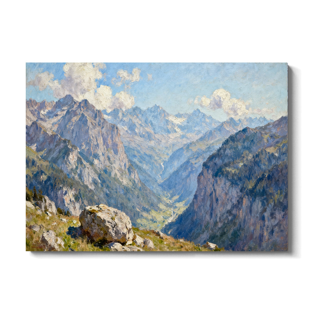 Blue Mountain Valley canvas wall art, front view on a white background.