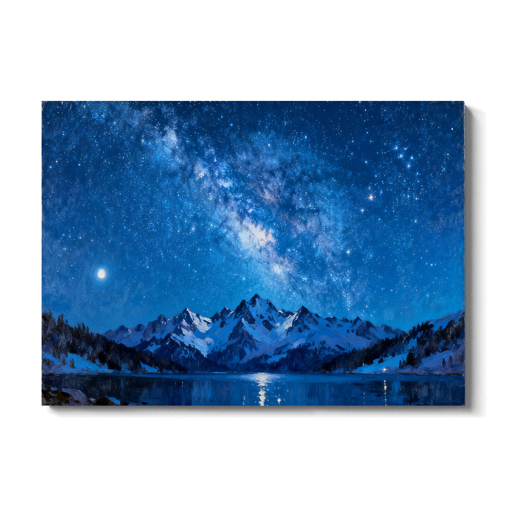 Midnight Alpine Galaxy canvas wall art, front view on a white background.