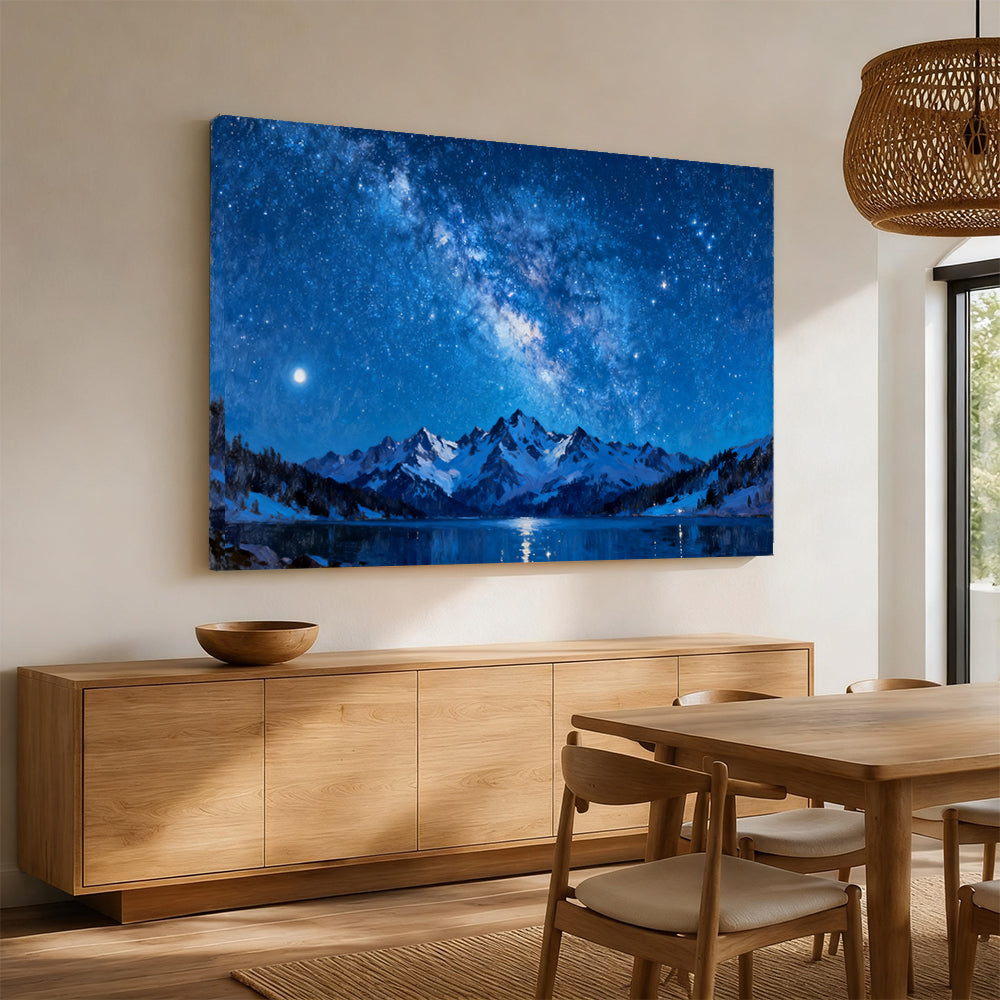 Midnight Alpine Galaxy canvas wall art, dining room mockup.