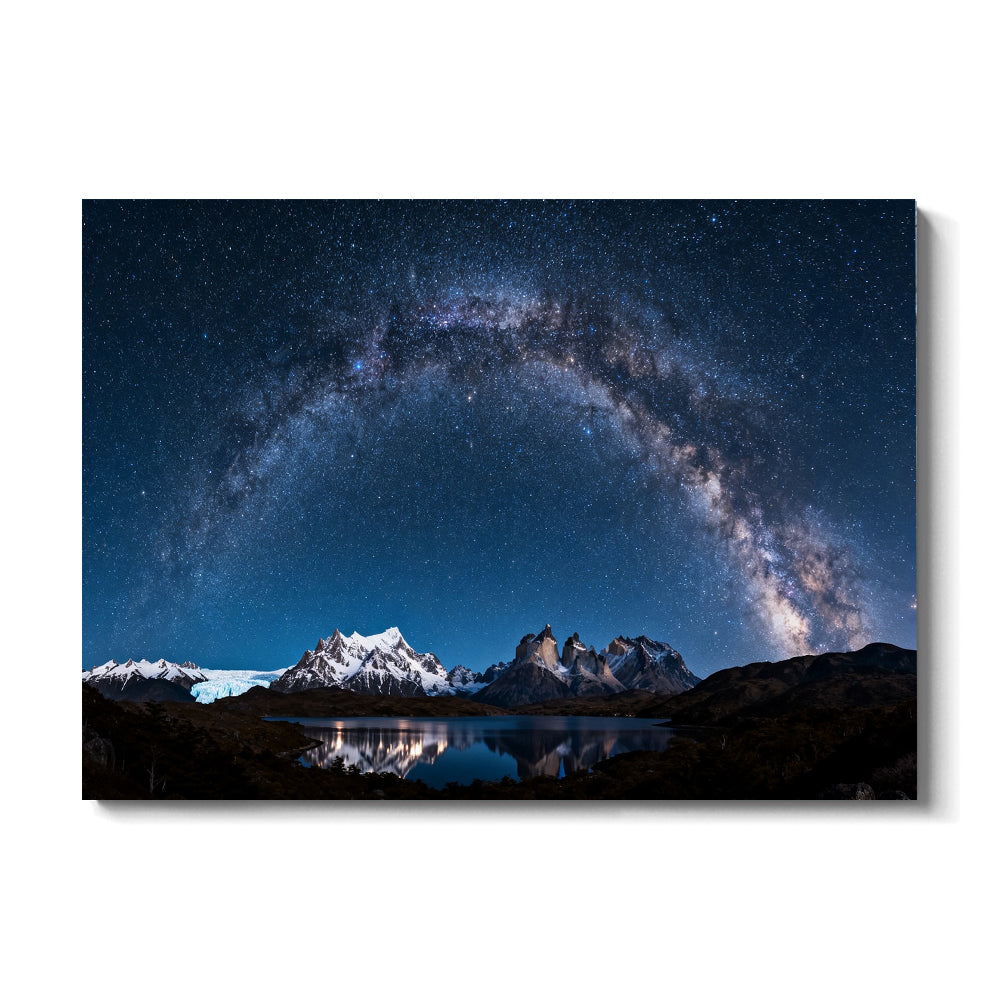 Galaxy Arch over Peaks canvas wall art, front view on a white background.