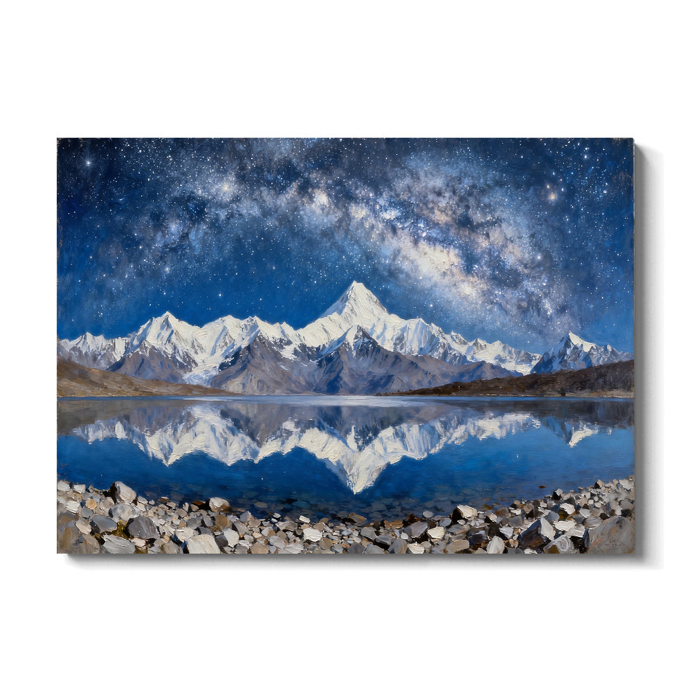 Silver Peaks under Stars canvas wall art, front view on a white background.