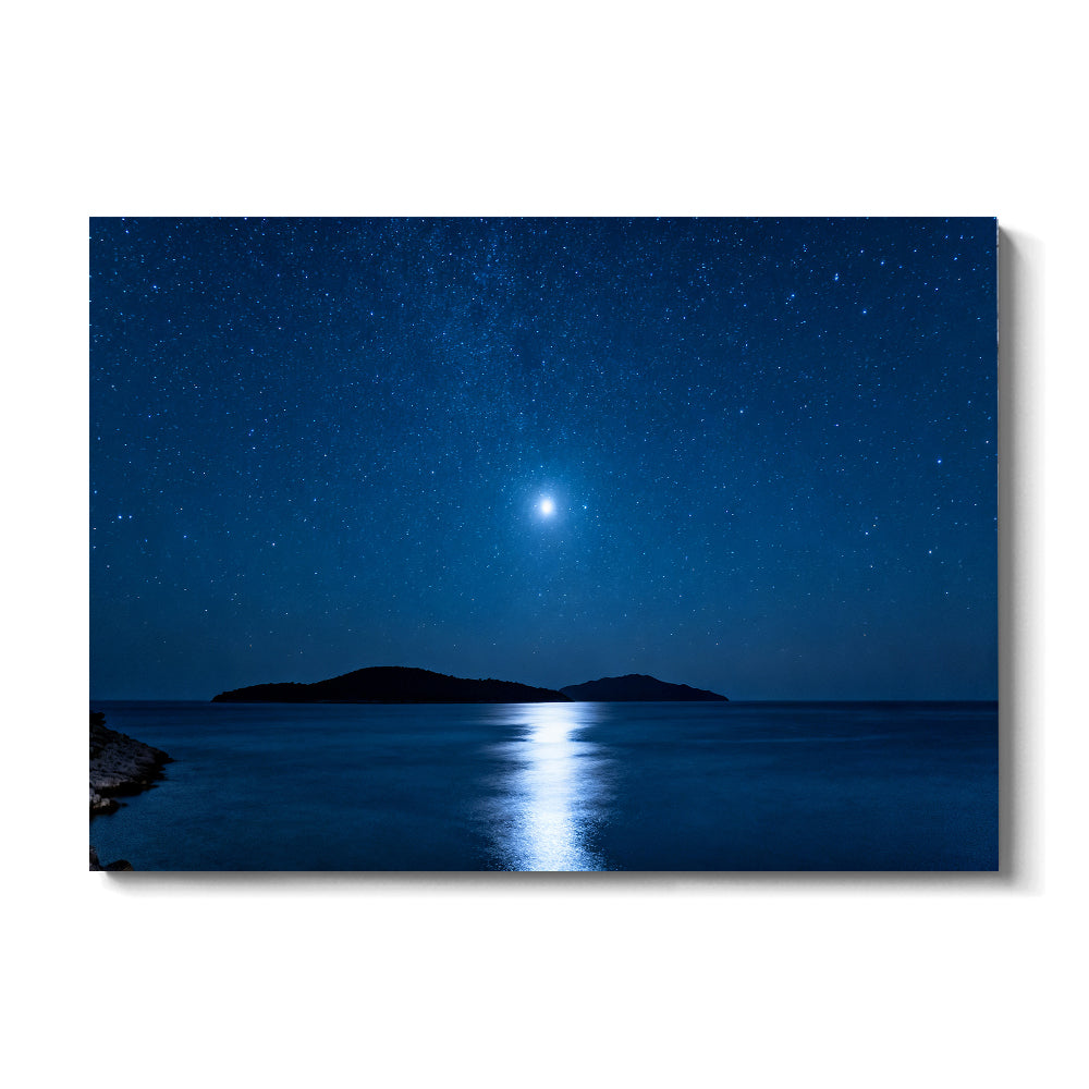Moonlit Island Silence canvas wall art, front view on a white background.
