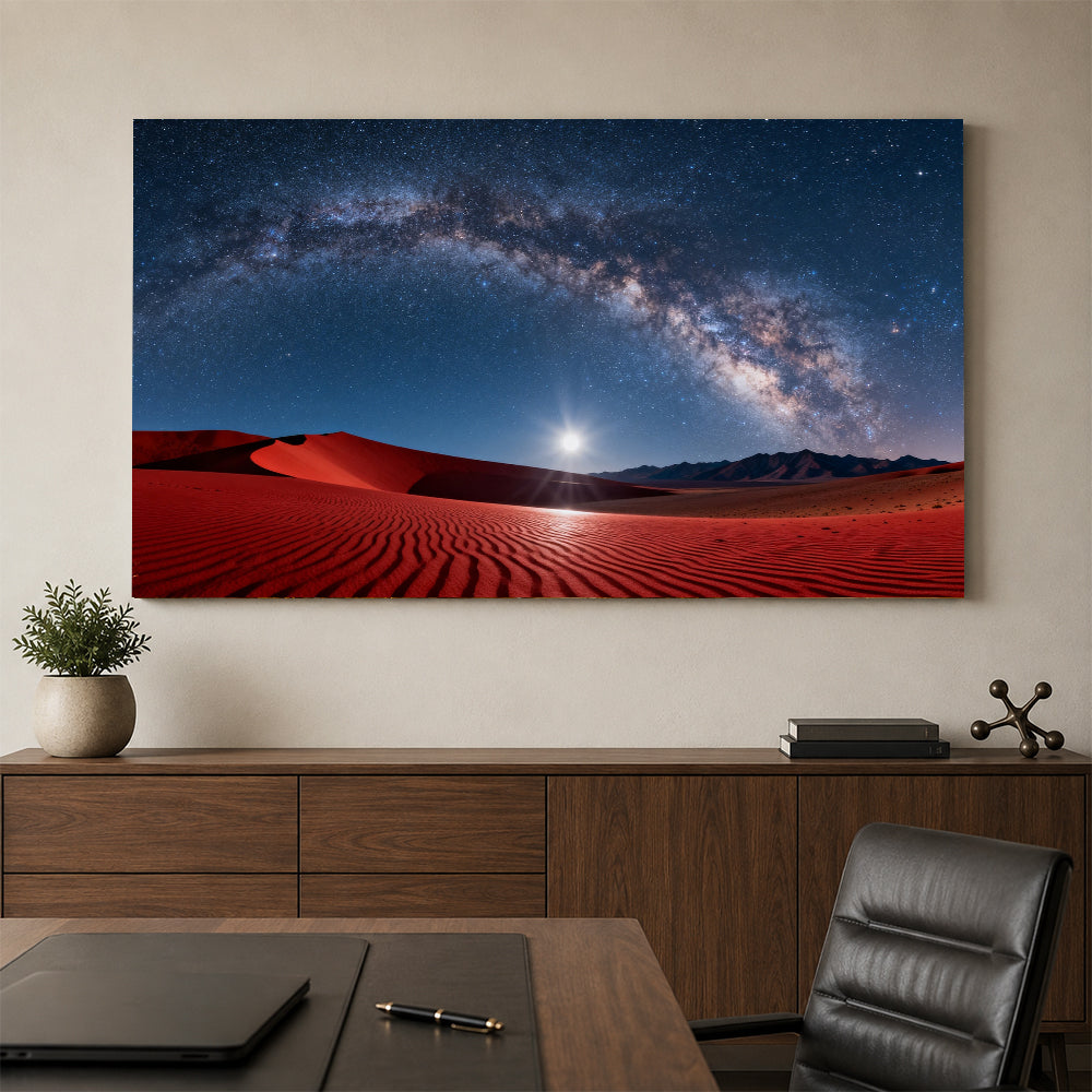 Milky Way over Red Dunes canvas wall art, office mockup.
