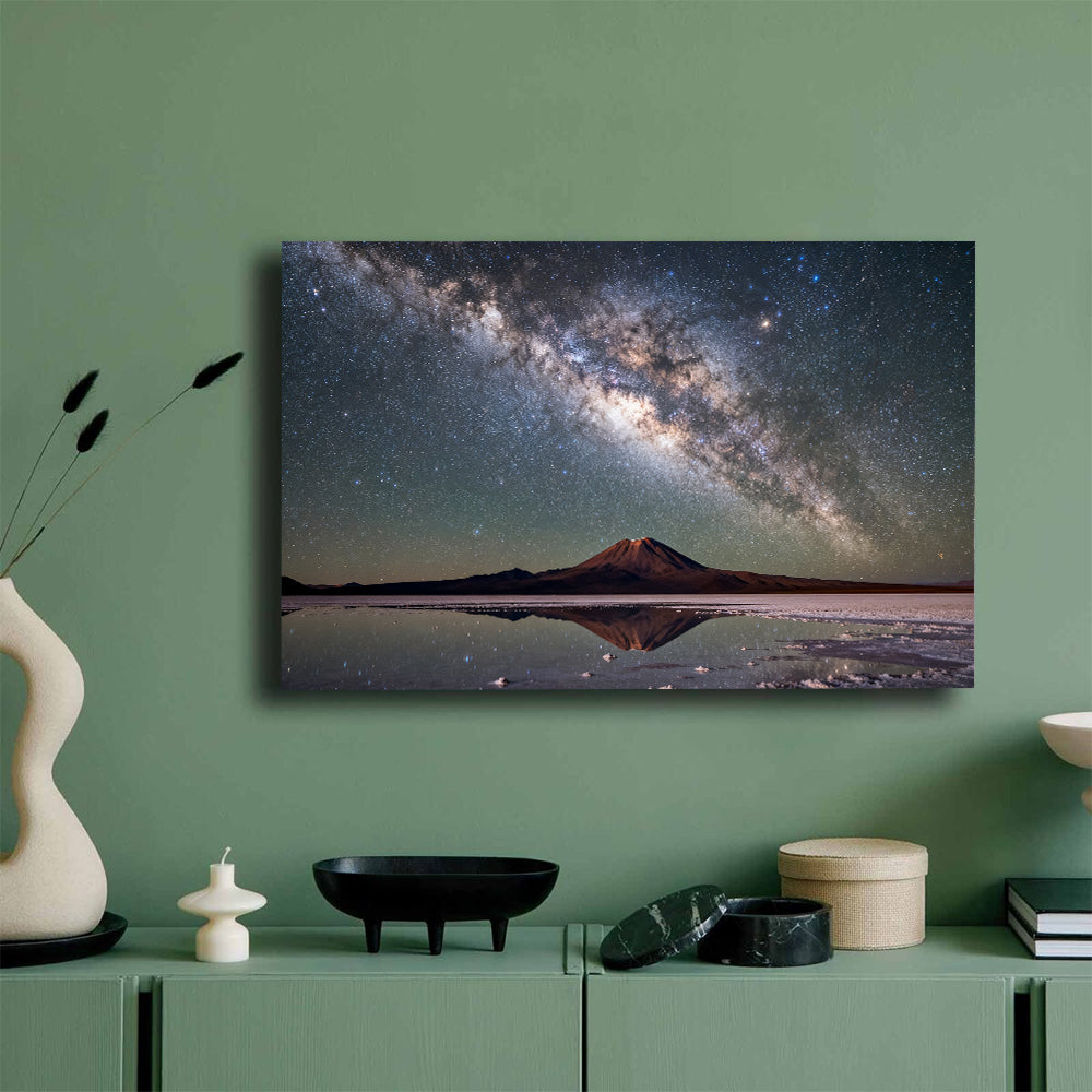 Starfall on the Salt Flats canvas wall art, green wall mockup.