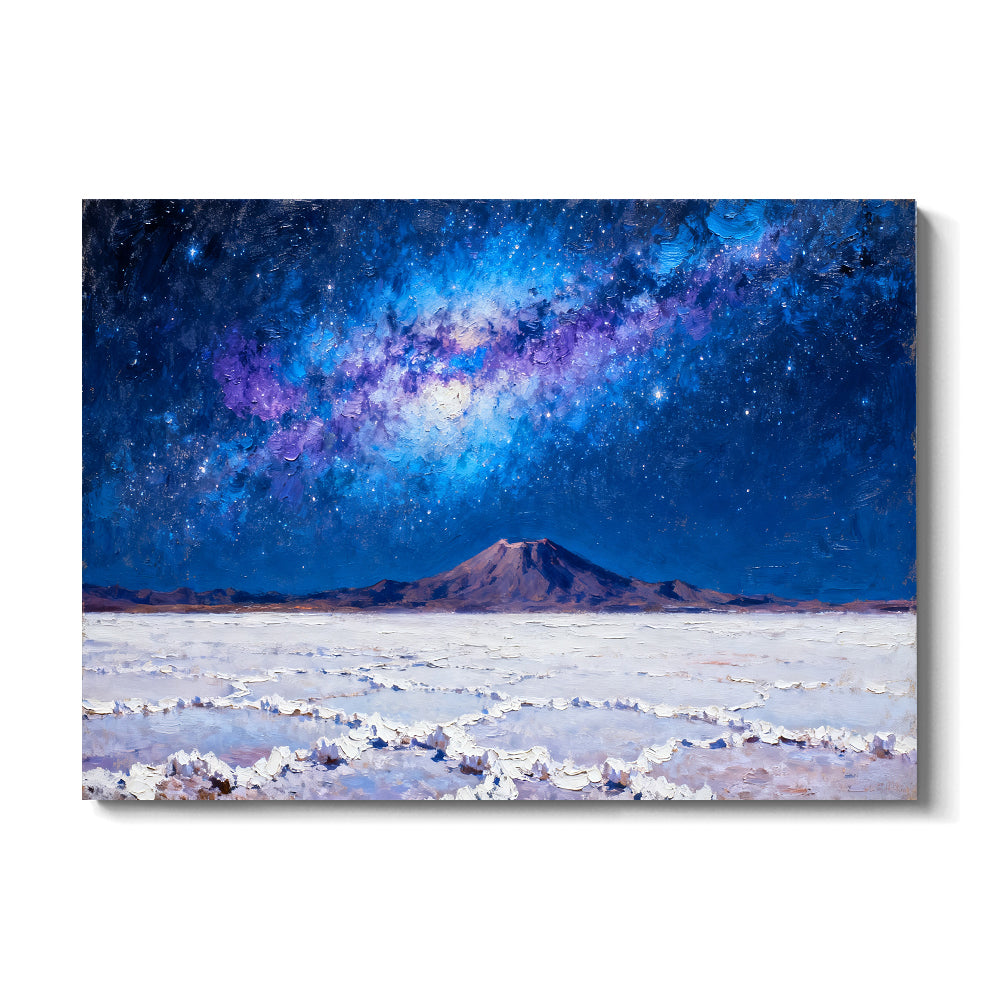 Electric Blue Desert Galaxy canvas wall art, front view on a white background.