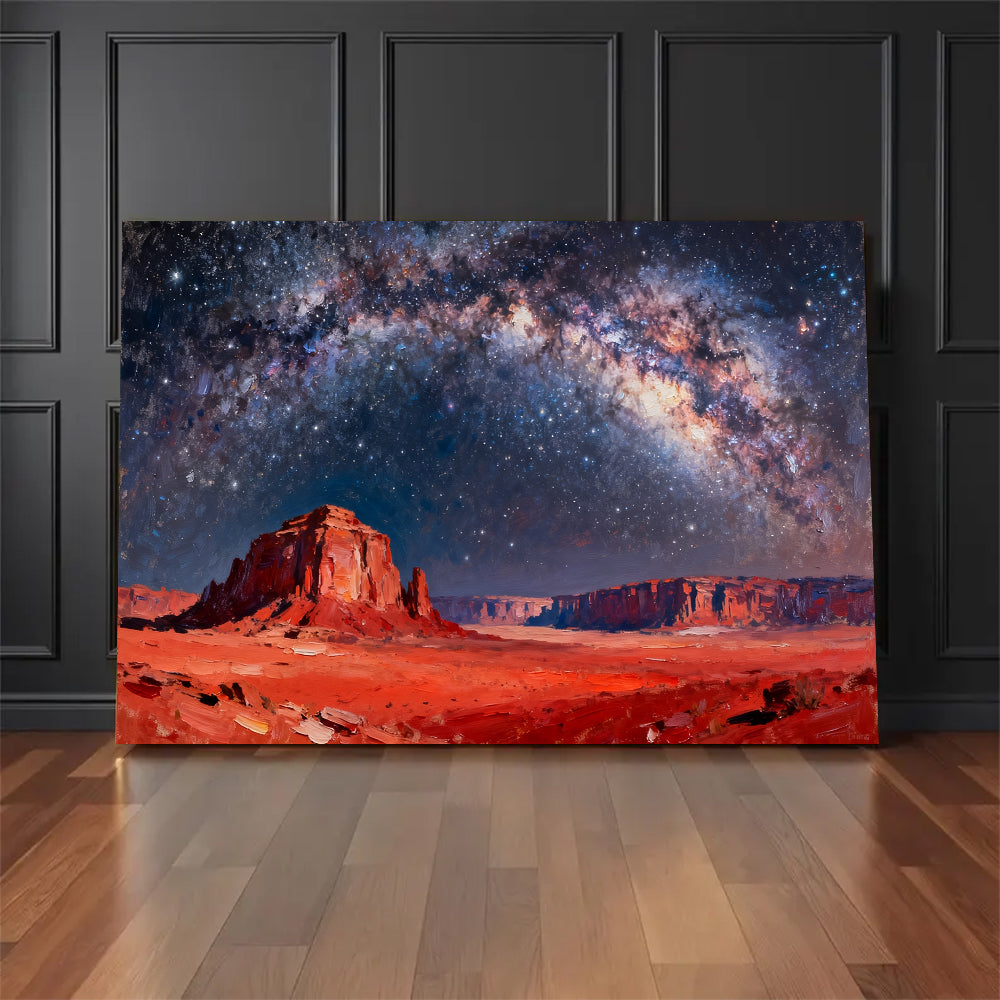 Starlit Red Rock Mesa canvas wall art, floor display mockup.