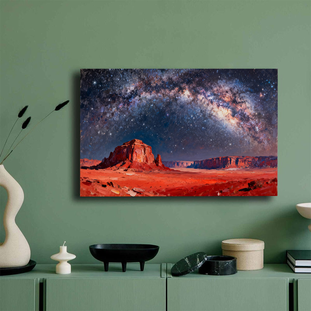 Starlit Red Rock Mesa canvas wall art, green wall mockup.