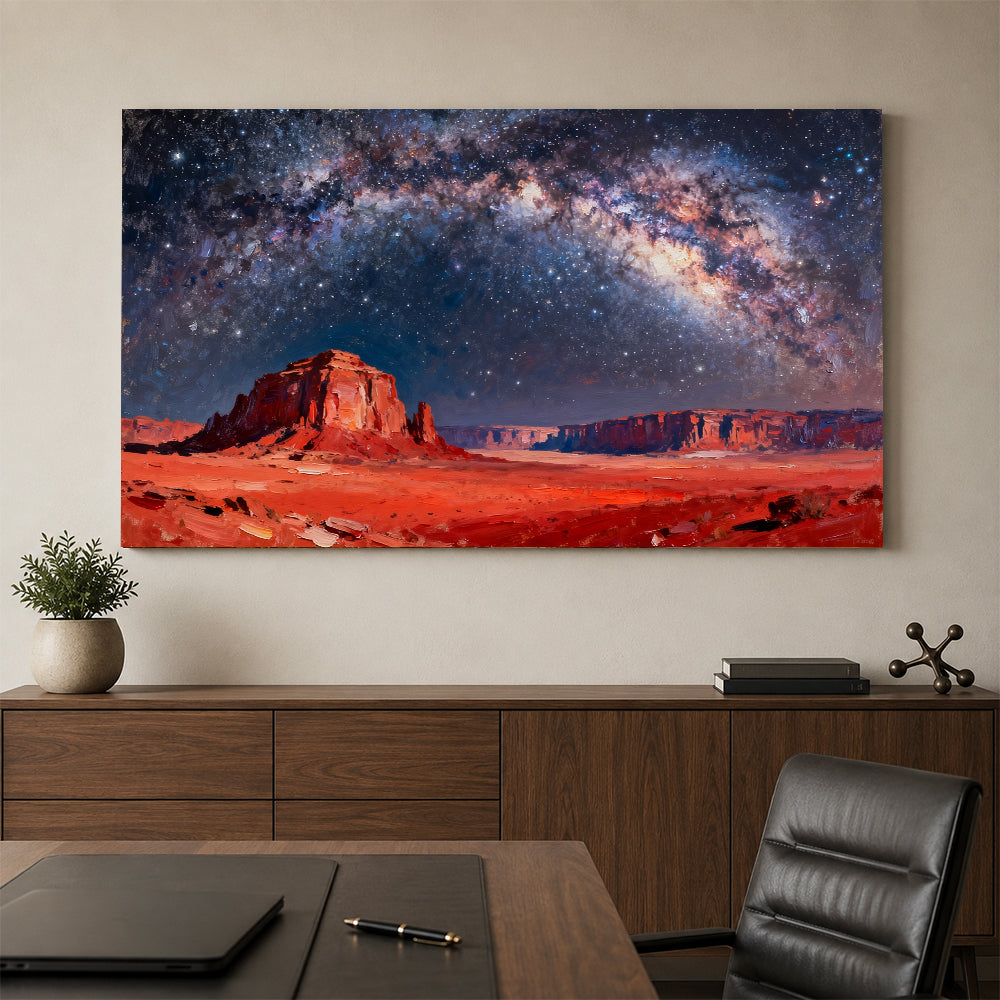 Starlit Red Rock Mesa canvas wall art, office mockup.