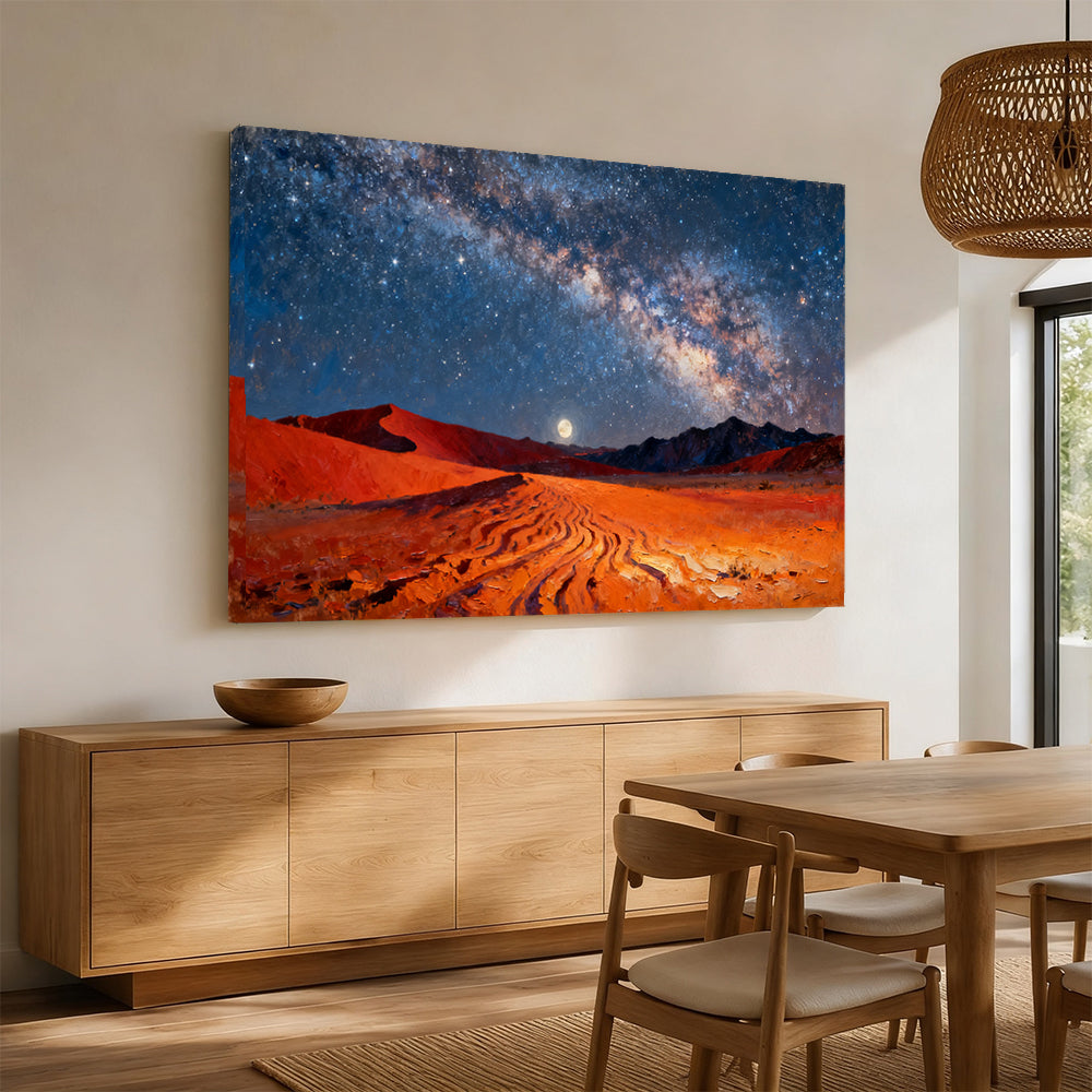 Moonrise on Desert Sands canvas wall art, dining room mockup.
