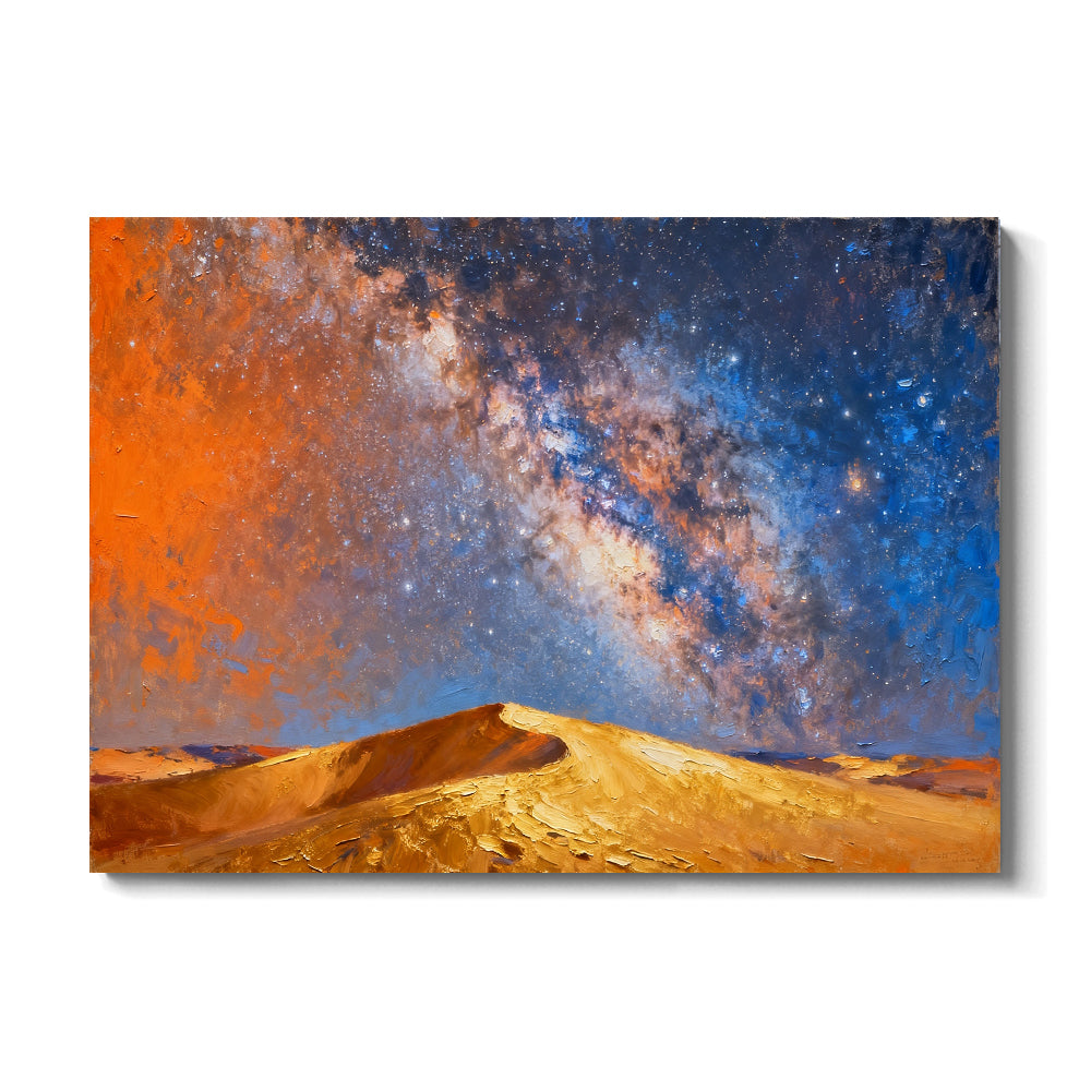 Golden Dunes beneath Stars canvas wall art, front view on a white background.