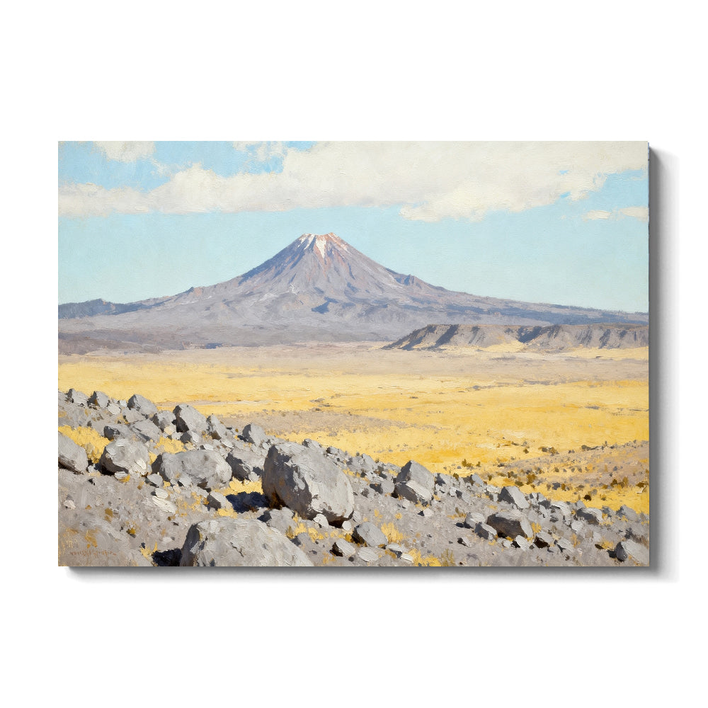 Pale Desert Volcano canvas wall art, front view on a white background.