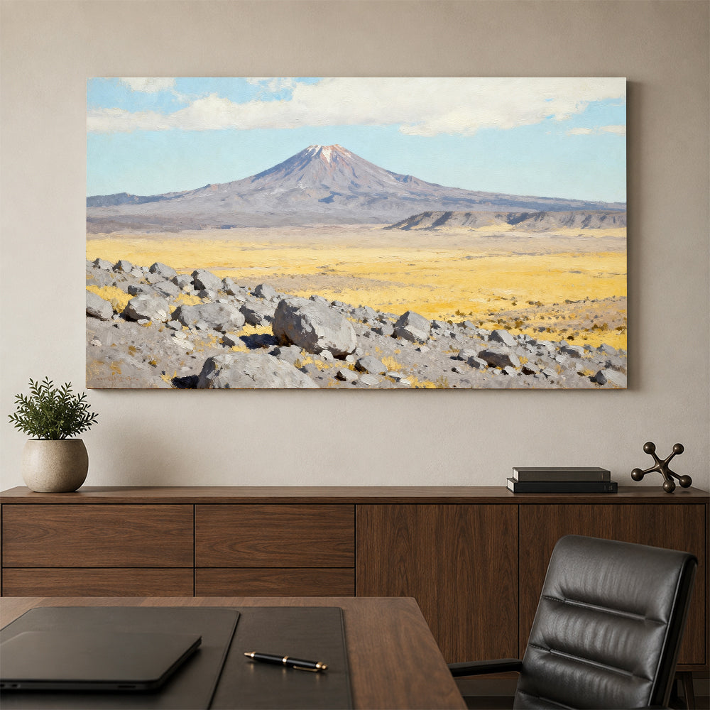 Pale Desert Volcano canvas wall art, office mockup.